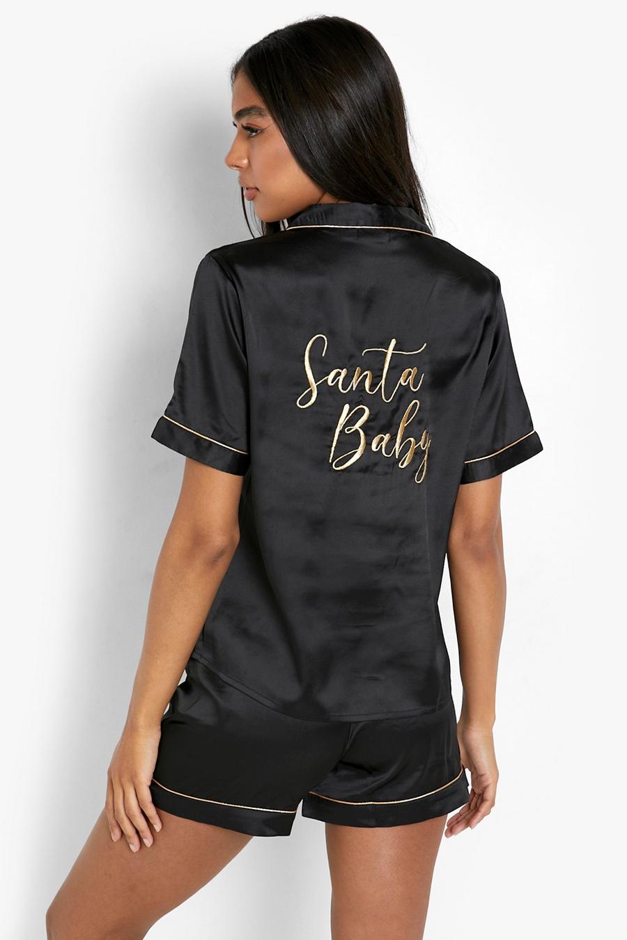 Black Tall 3-Delige Satijnen Santa Baby Pyjama Set Met Slaapmasker
