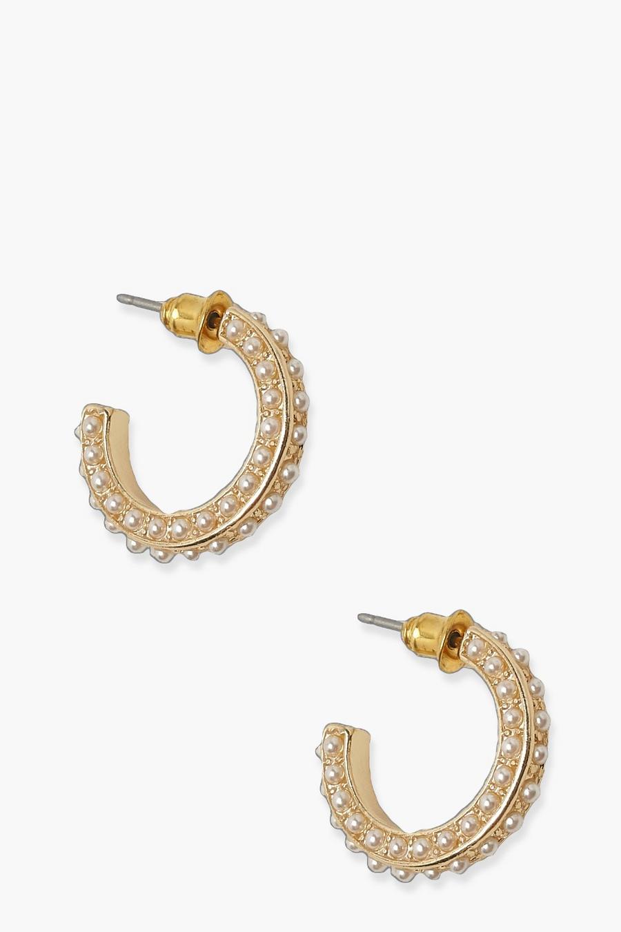 Gold Pearl Hoop Earrings image number 1