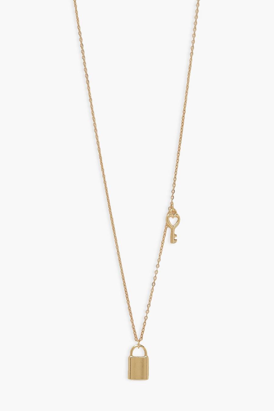 Gold Padlock And Key Necklace image number 1