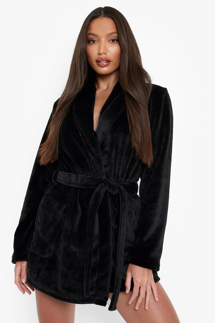 Black Tall Basic Fluffy Dressing Gown image number 1