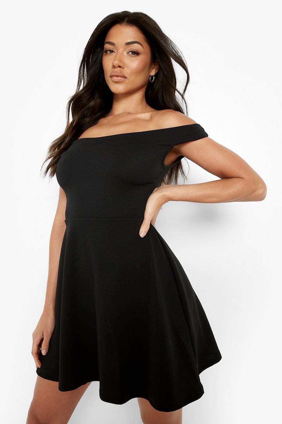 שחור שמלת מיני ממוחזרת עם כתפיים חשופות image number 1