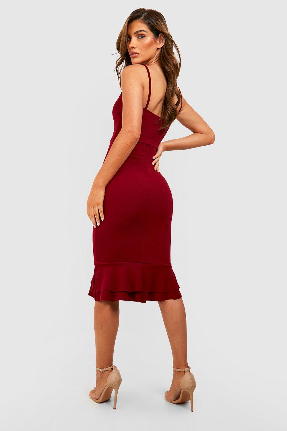 Burgundy dress clearance boohoo