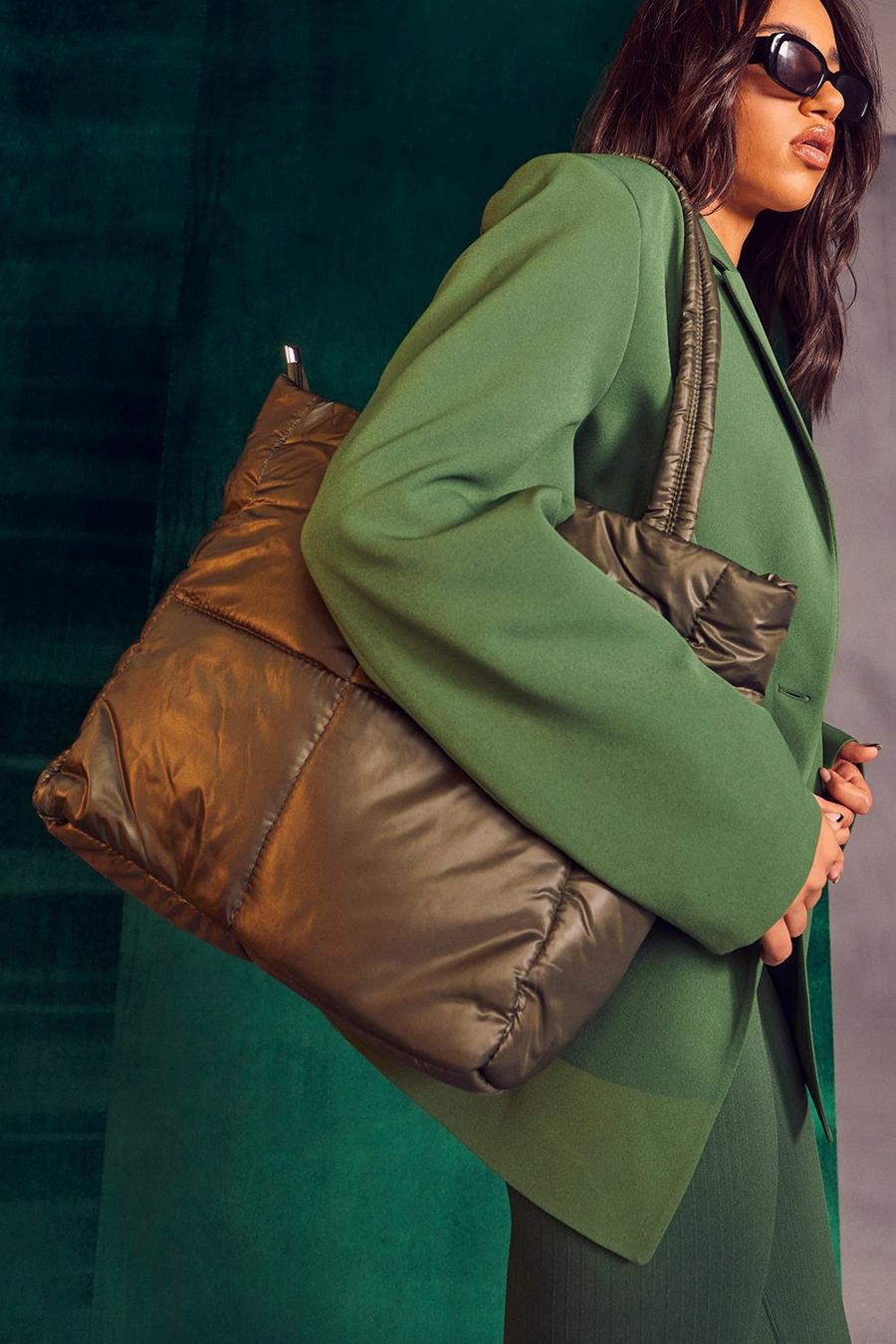 Khaki Large Quilted Tote Bag image number 1