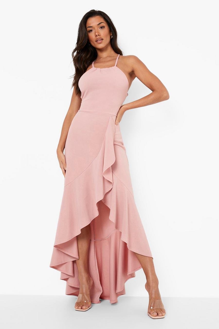 Blush pink Frill Hem Lace Back Detail Dress