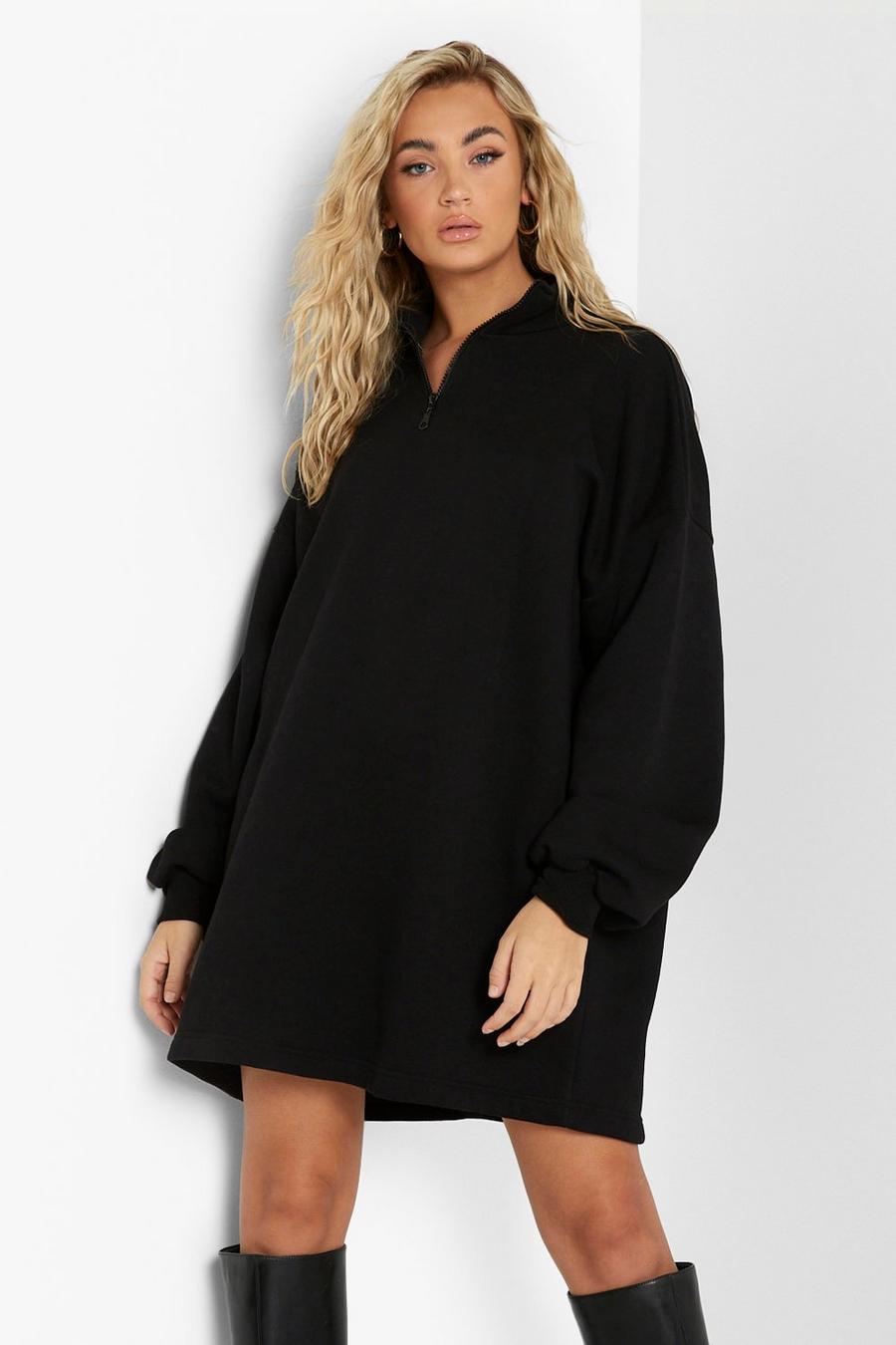 Sweatshirt-Kleid mit Trichterkragen und Reißverschluss, Black image number 1