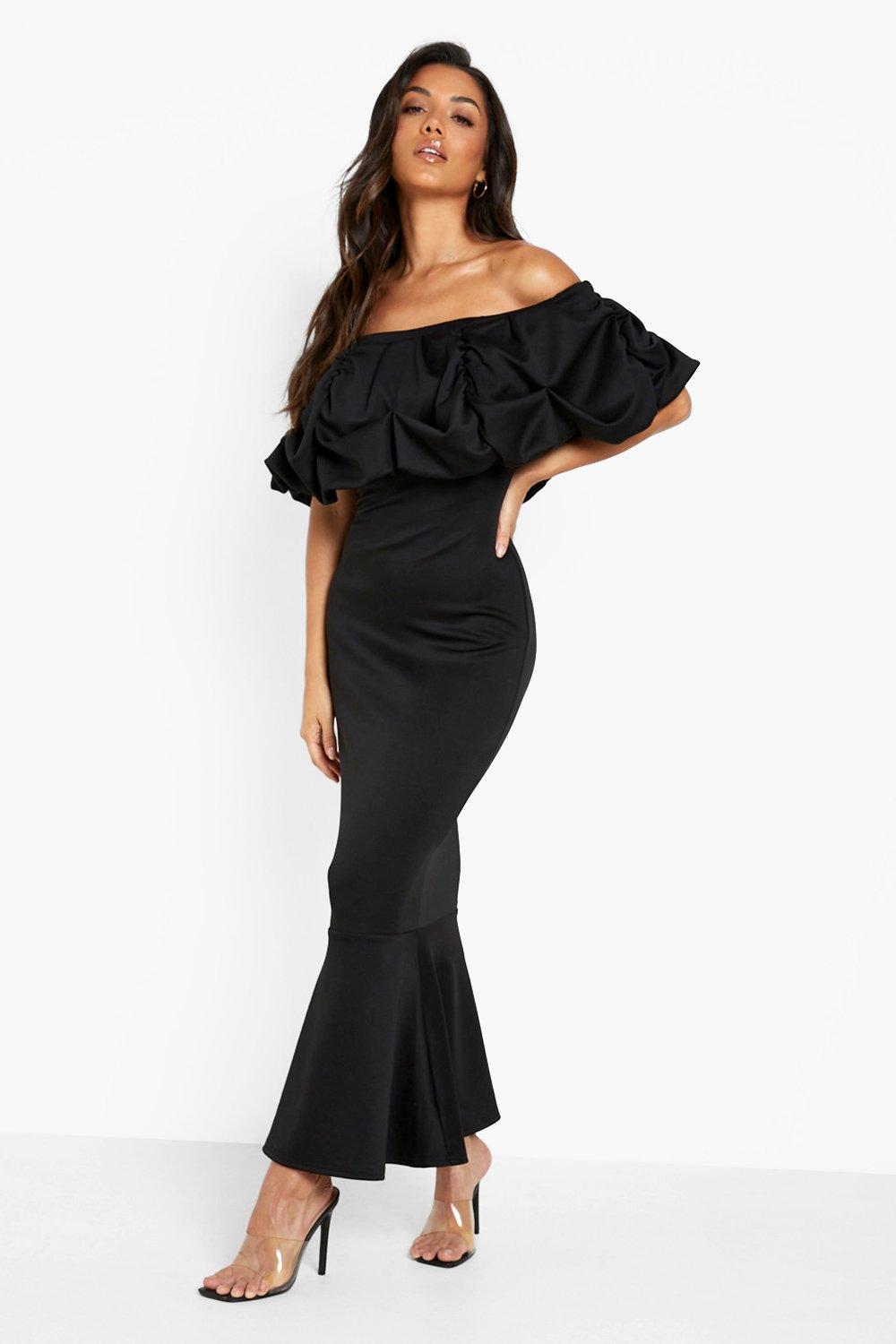 Black bardot store maxi dress uk