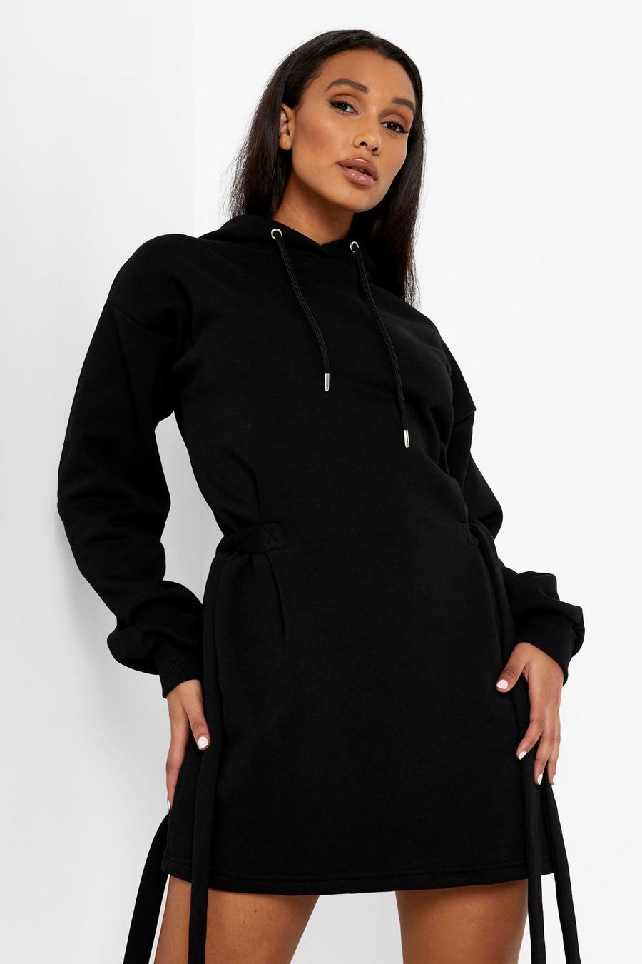 Sweatshirt-Kleid mit Schnalle und Kapuze, Black image number 1