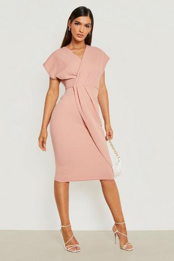 Rose Pink Wrap Front Midi Dress