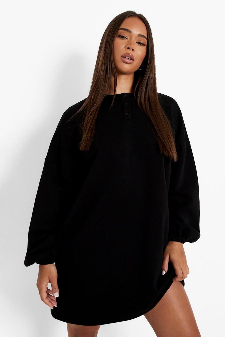 Black Sweatshirtklänning med rund hals och knappar image number 1