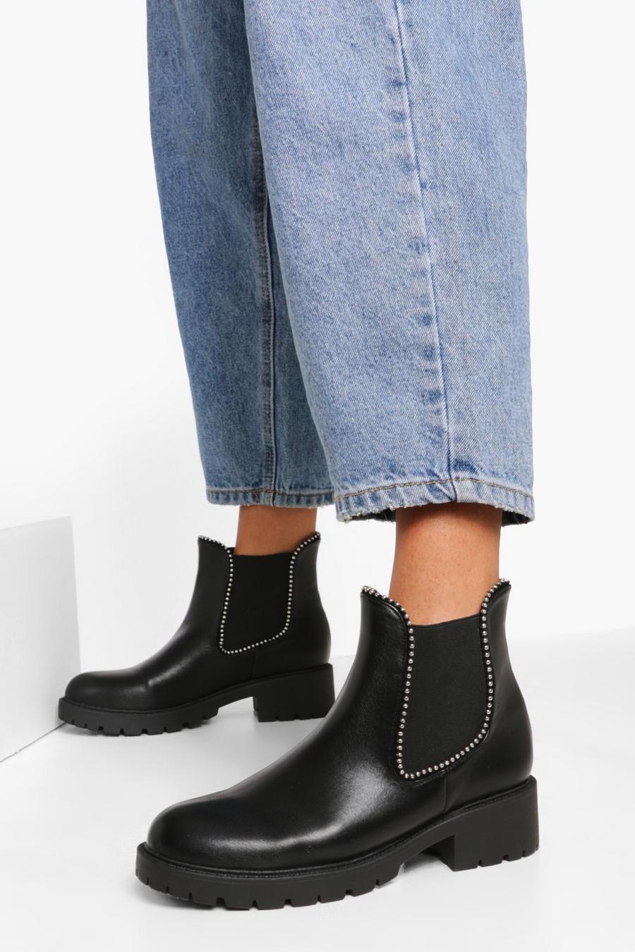 Black Wide Fit Studded Detail Chelsea Boots image number 1