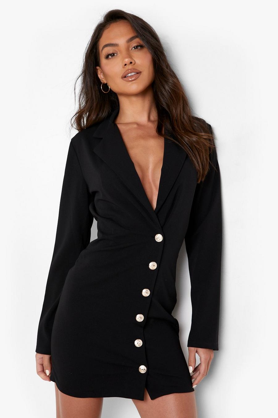 Black Button Through Side Split Blazer Dress image number 1