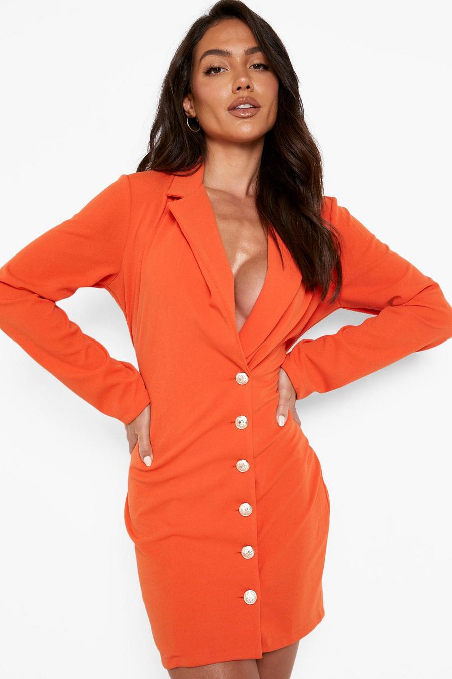 Orange Button Through Side Split Blazer Dress image number 1