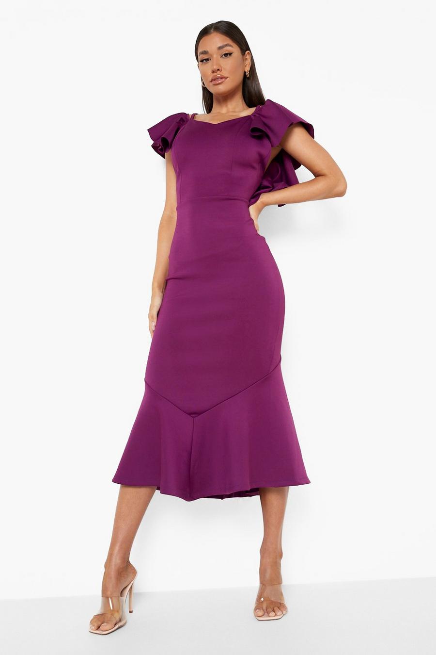 Purple Scuba Ruffle Backless Midaxi Dress image number 1