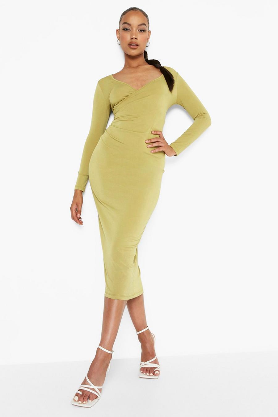 Chartreuse Slinky Wrap Midaxi Dress image number 1