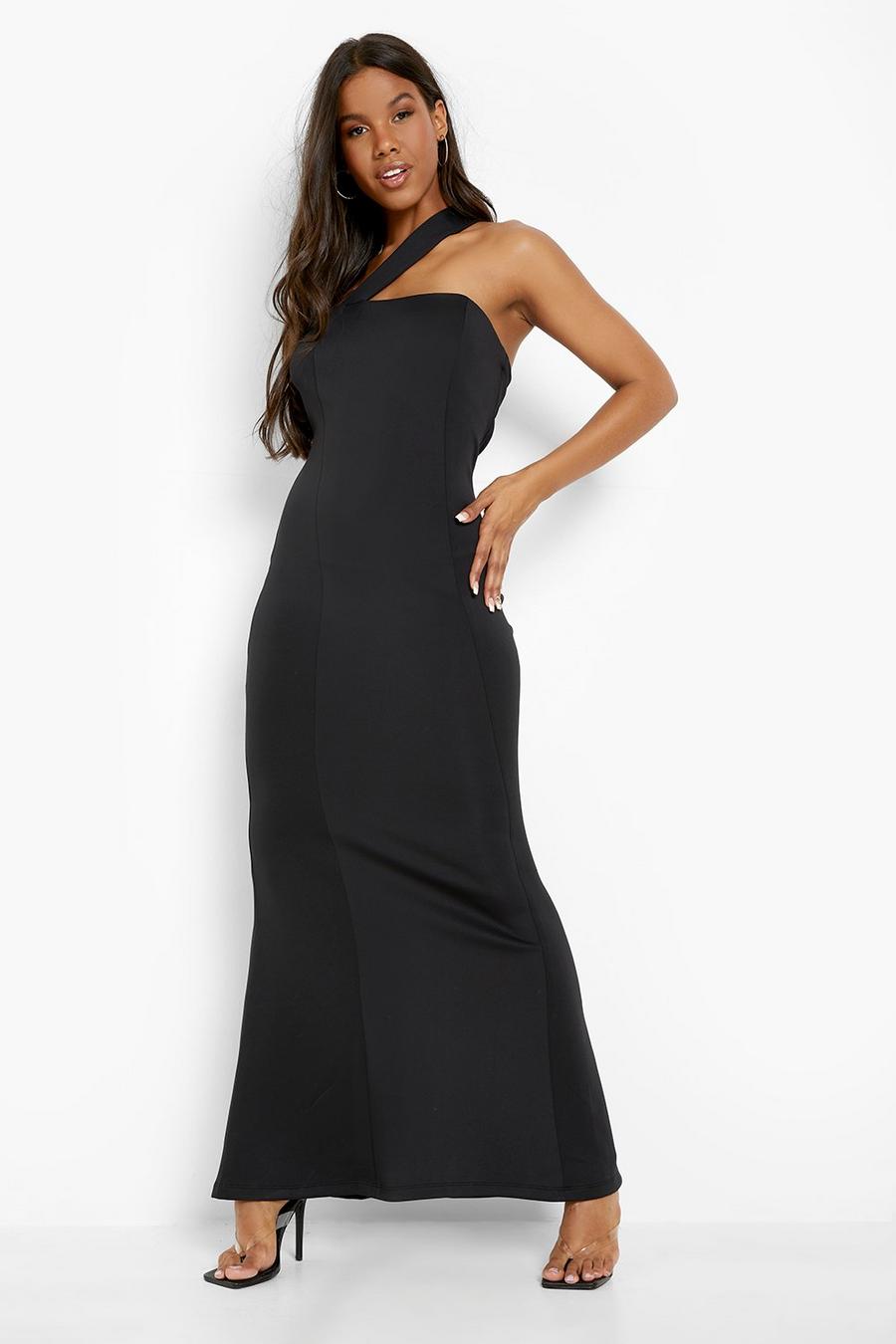 שחור שמלת מקסי אסימטרית עם פתחים image number 1