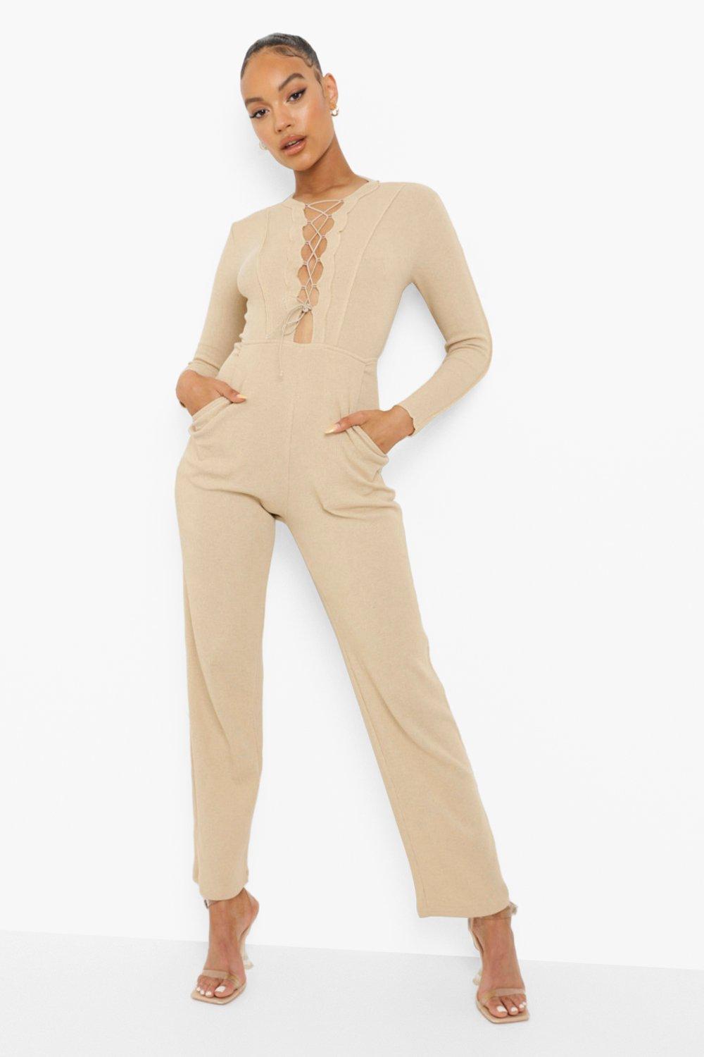 Lace up store leg jumpsuit