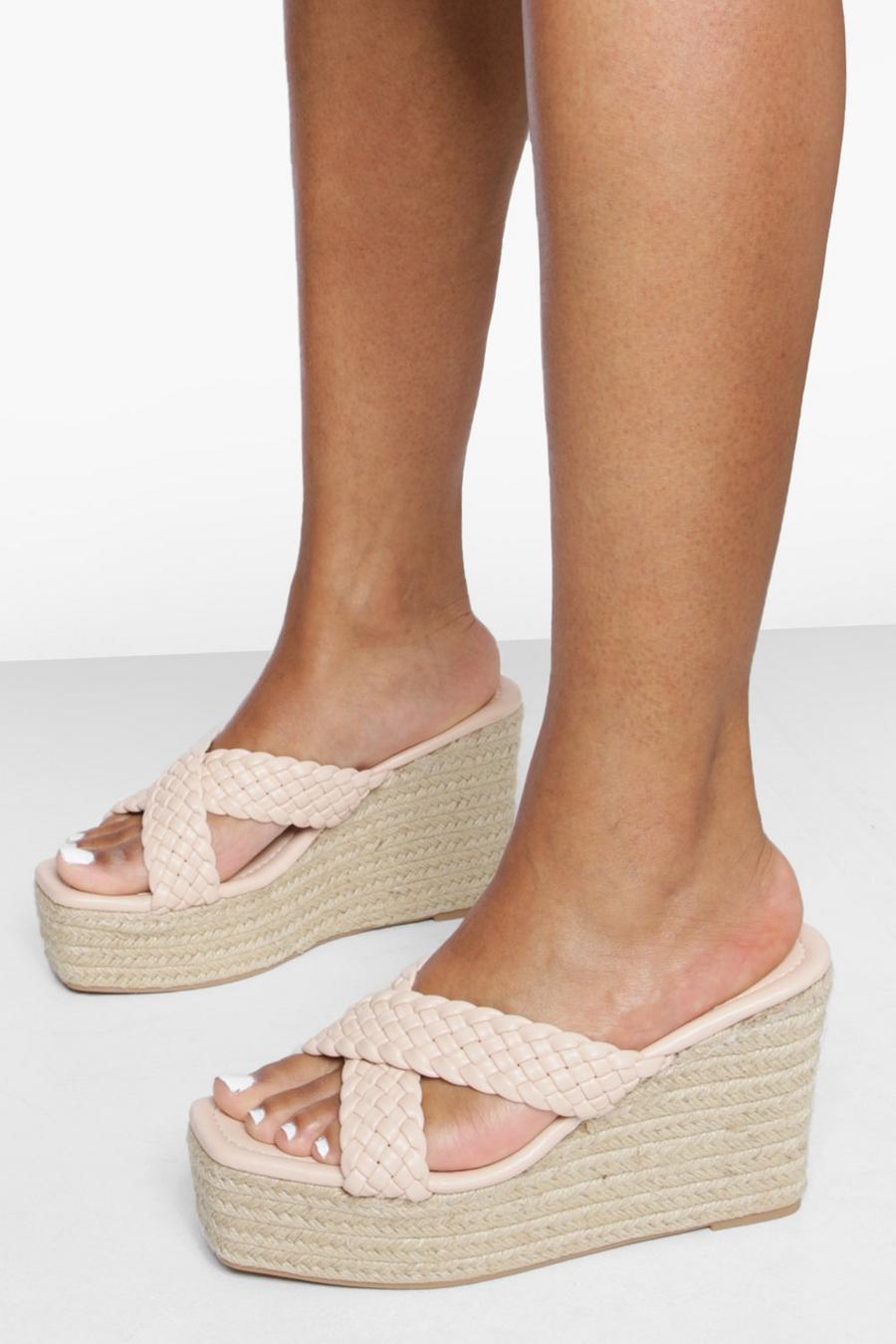 Cream Weave Crossover Wedge image number 1