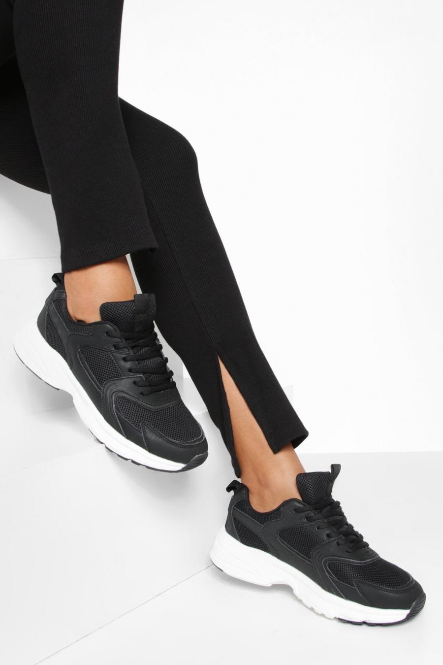 Black Contrast Paneled Sporty Sneakers image number 1
