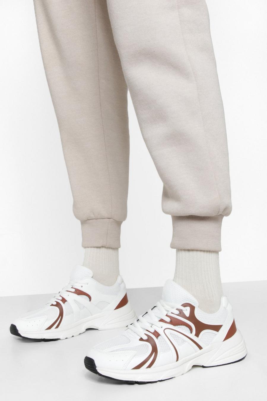 White Wide Fit Panelled Dad Trainer image number 1