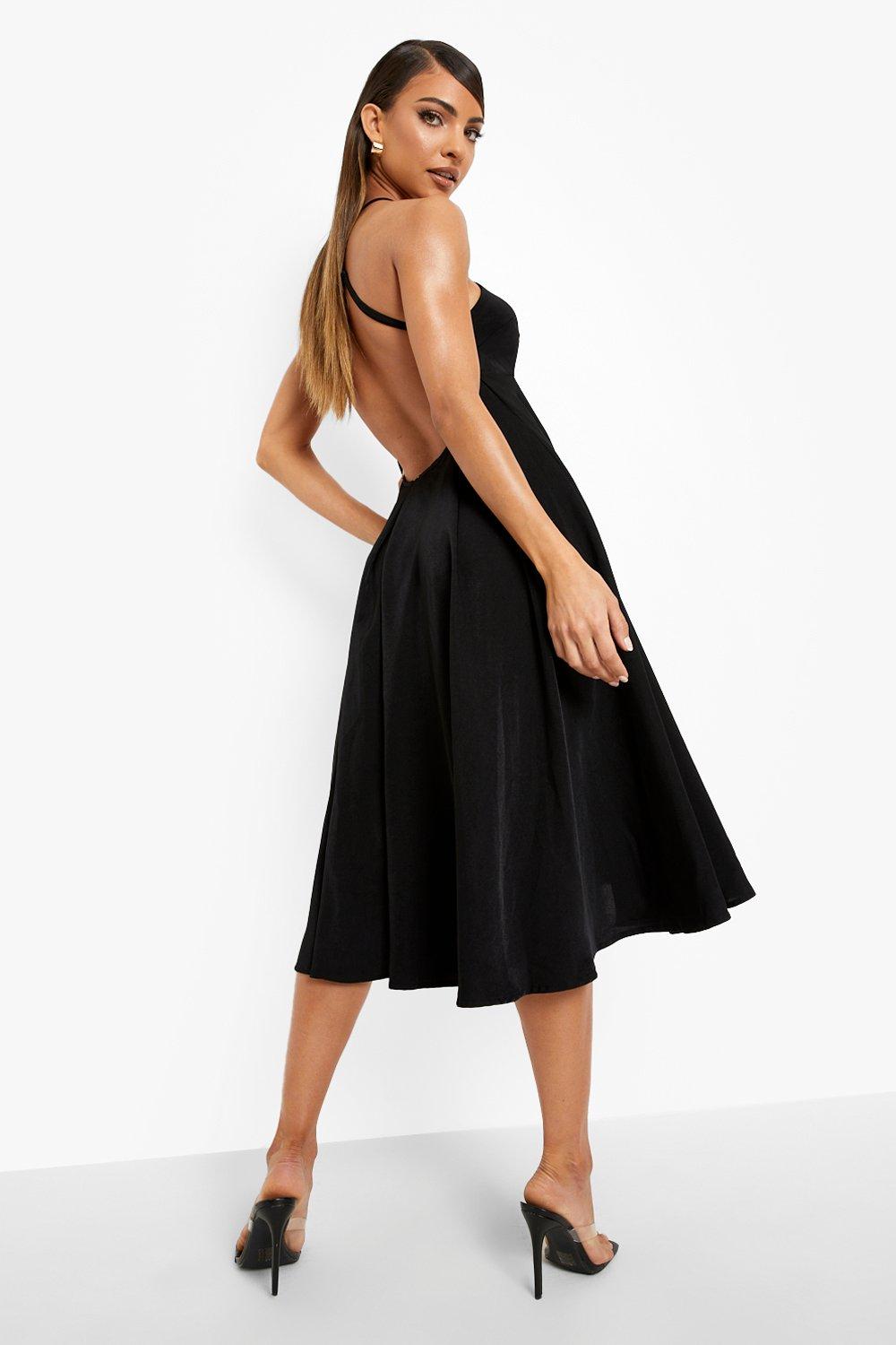 Strappy Back Pleated Midi Skater Dress boohoo NO