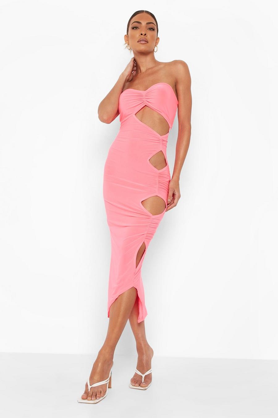 Neon-pink Cut Out Detail Bodycon Midaxi Dress image number 1