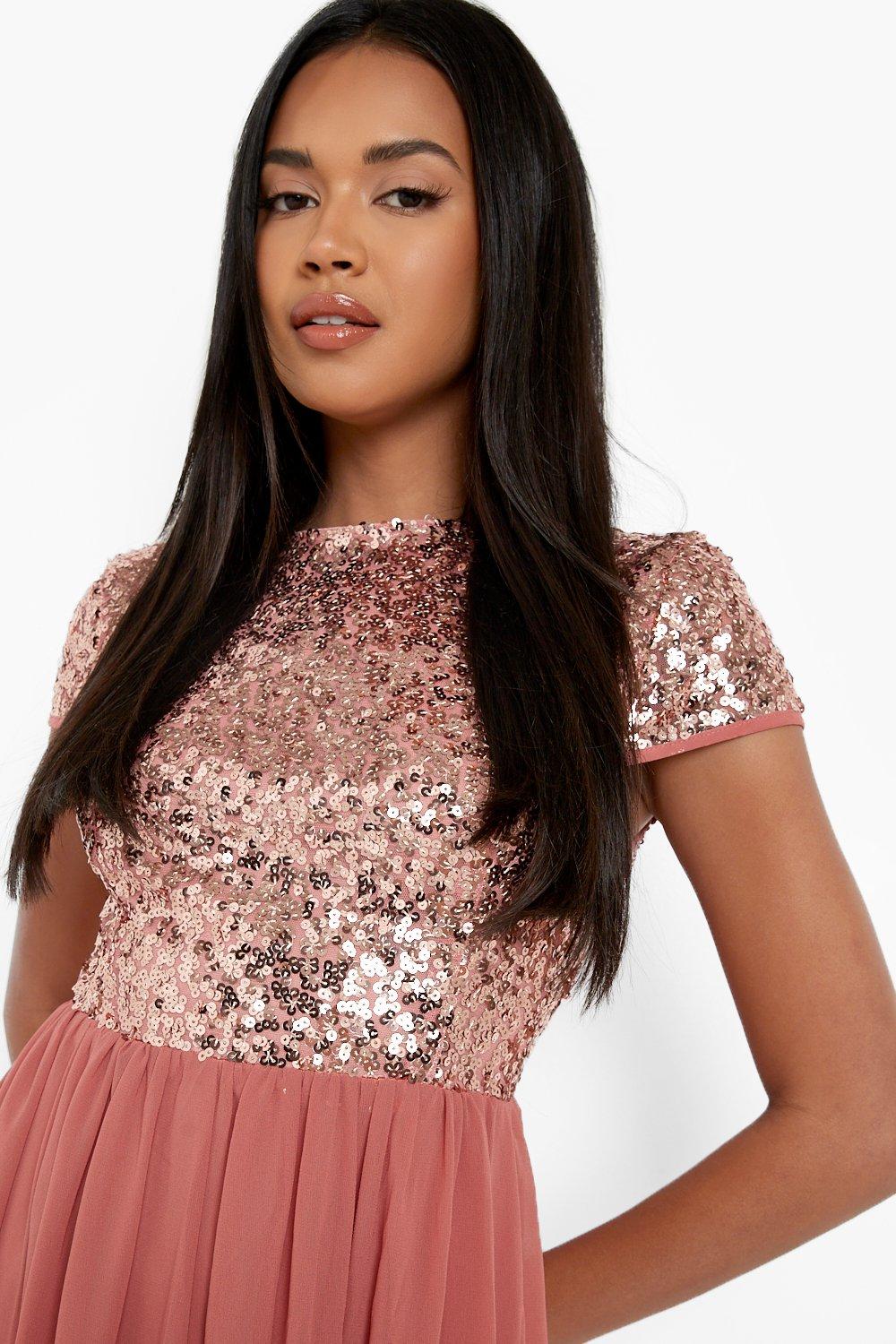 Rose gold maxi dress with sequin top sale