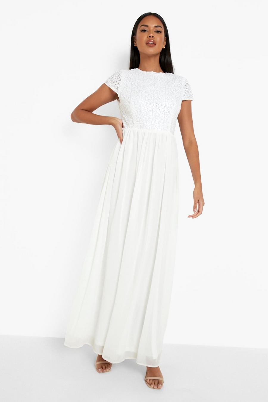 White Sequin Cap Sleeve Maxi Dress image number 1