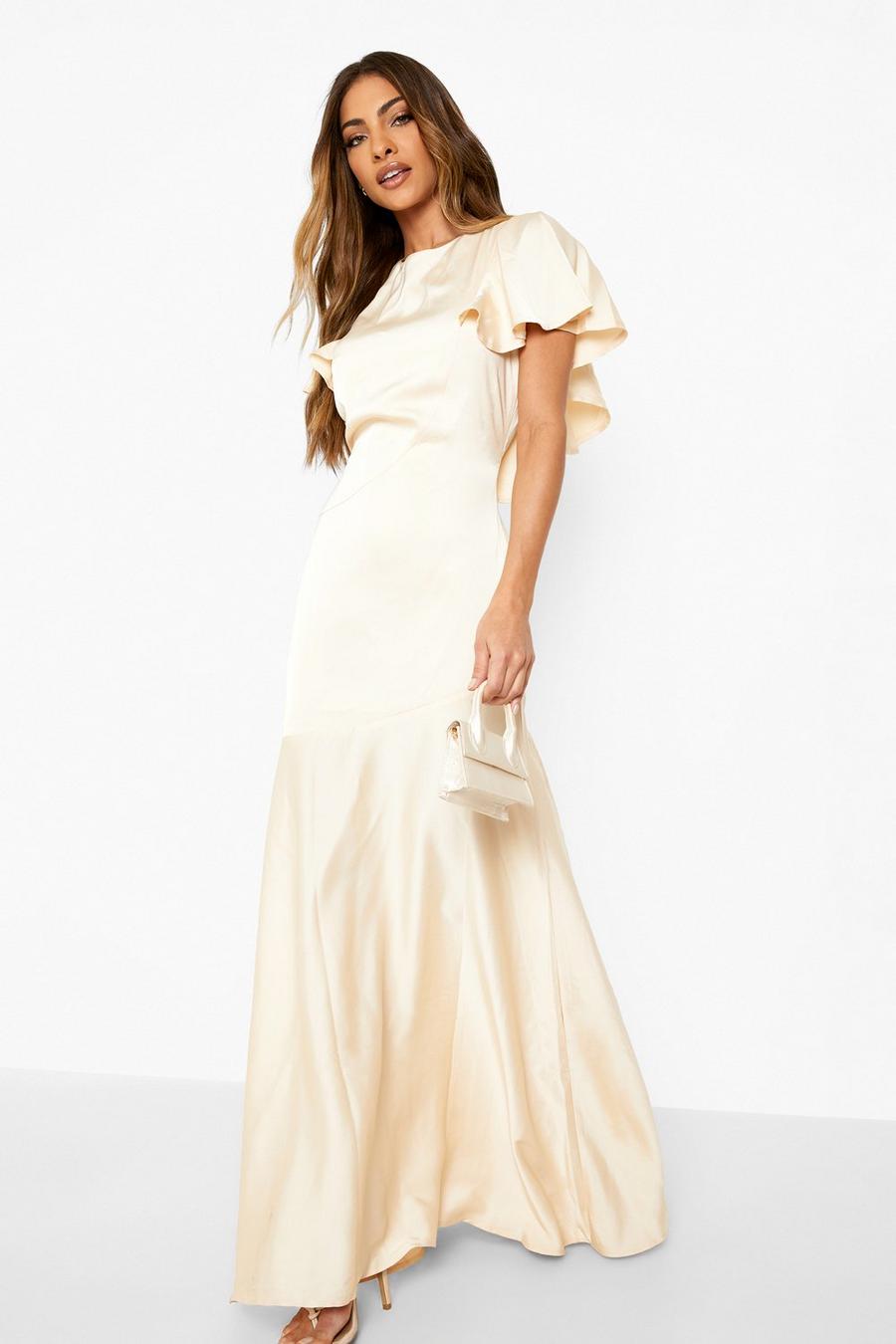 Champagne Satin Tie Back Fishtail Maxi Dress image number 1