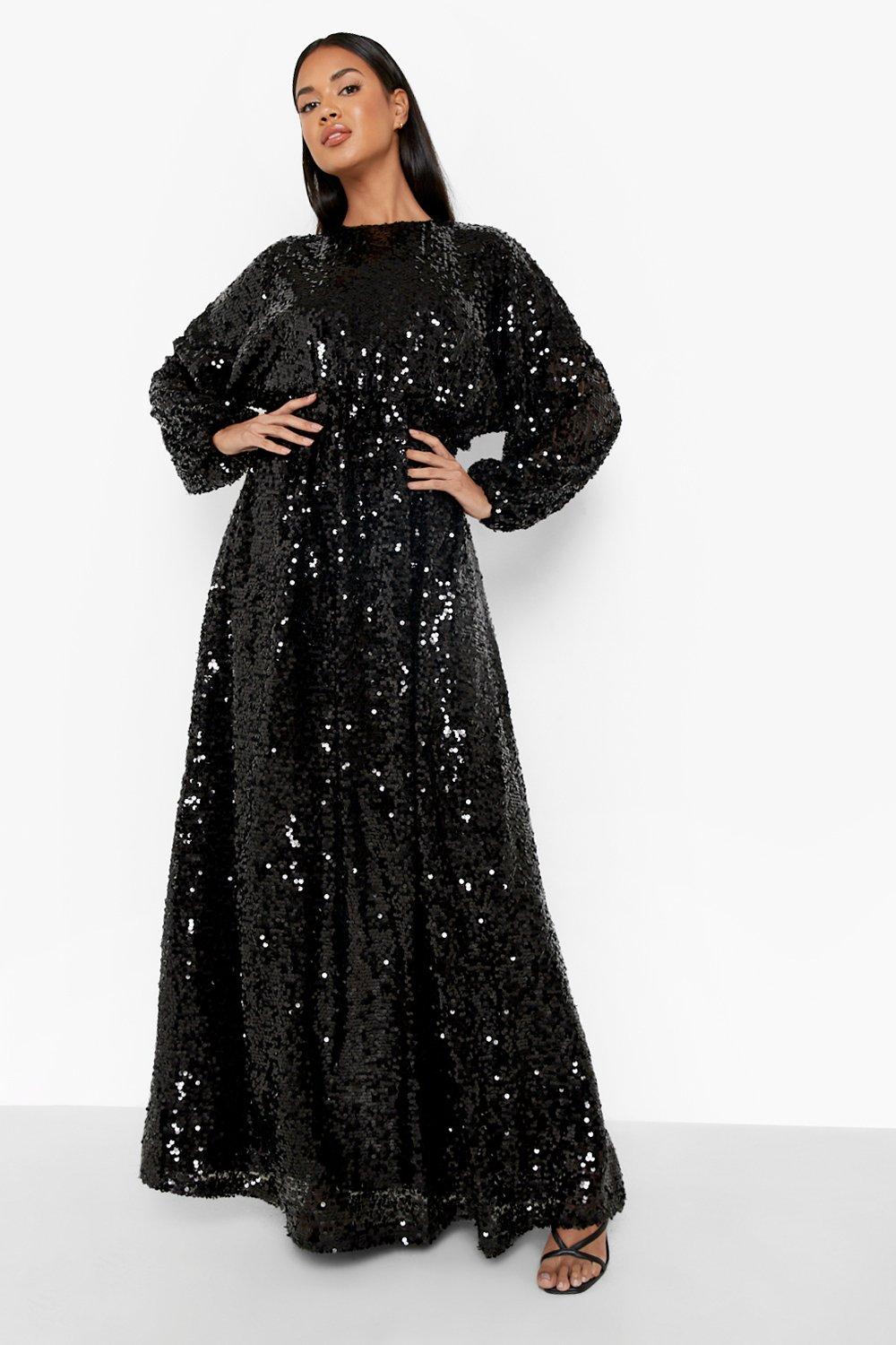 Sequin maxi 2024 dress with sleeves