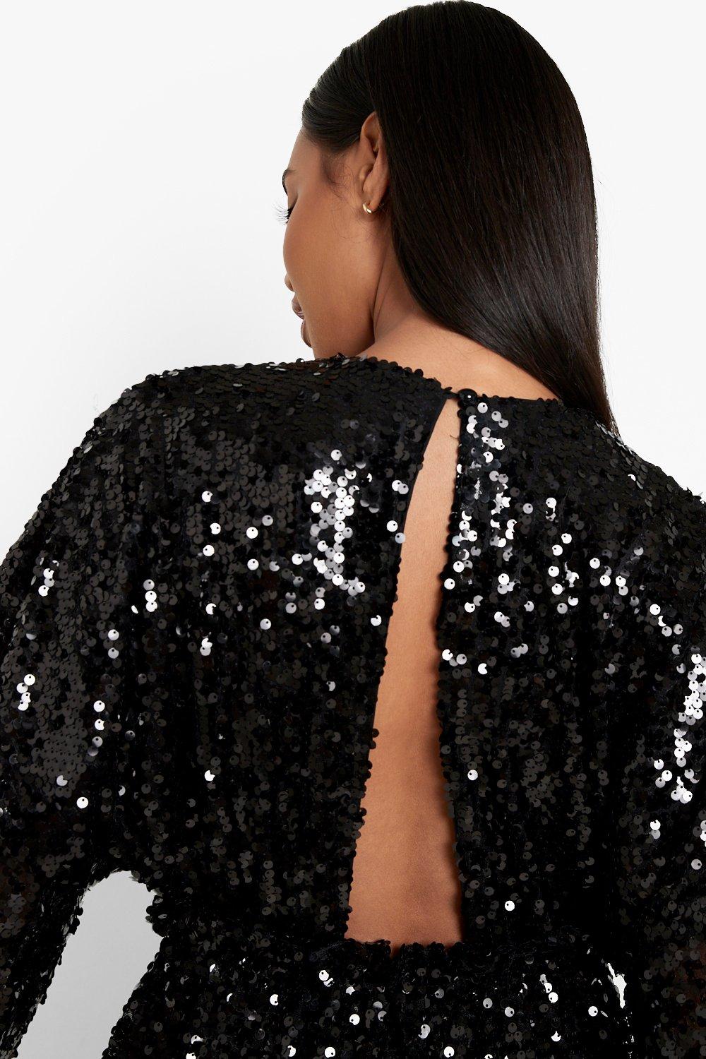 Long sleeve open back hotsell sequin dress