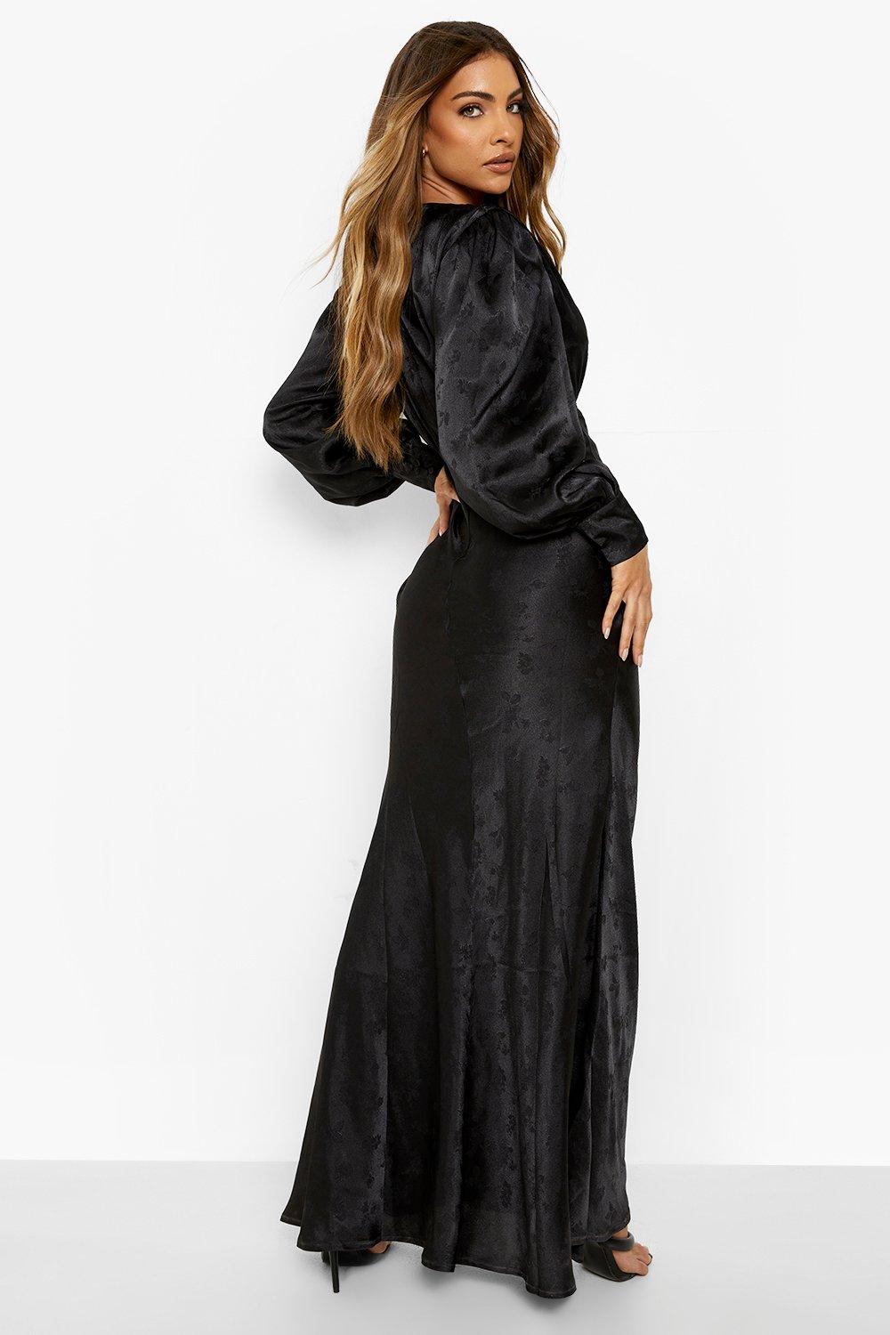 Satin Jacquard Blouson Sleeve Maxi ...