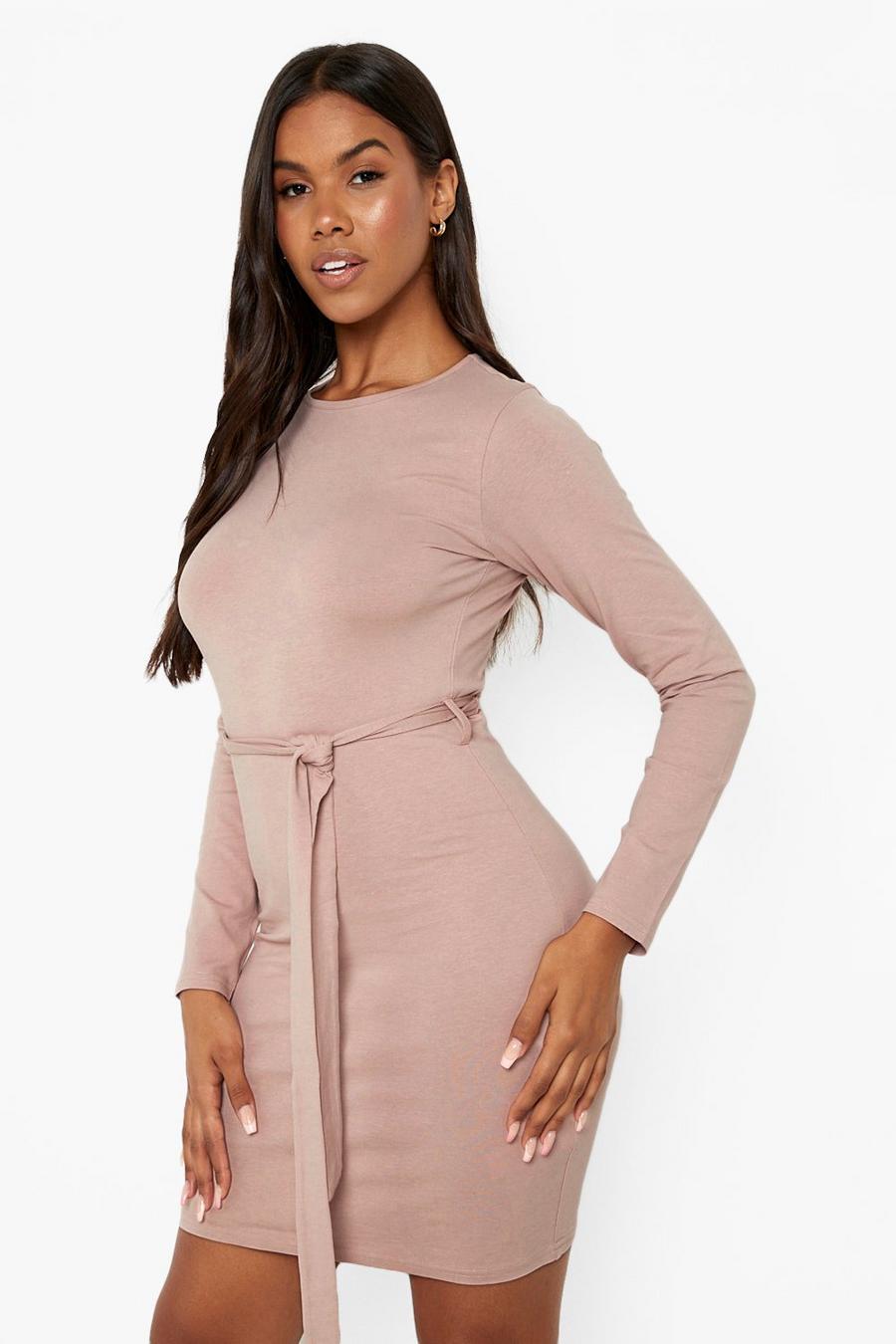Dusty rose Long Sleeve Belted Mini Dress image number 1