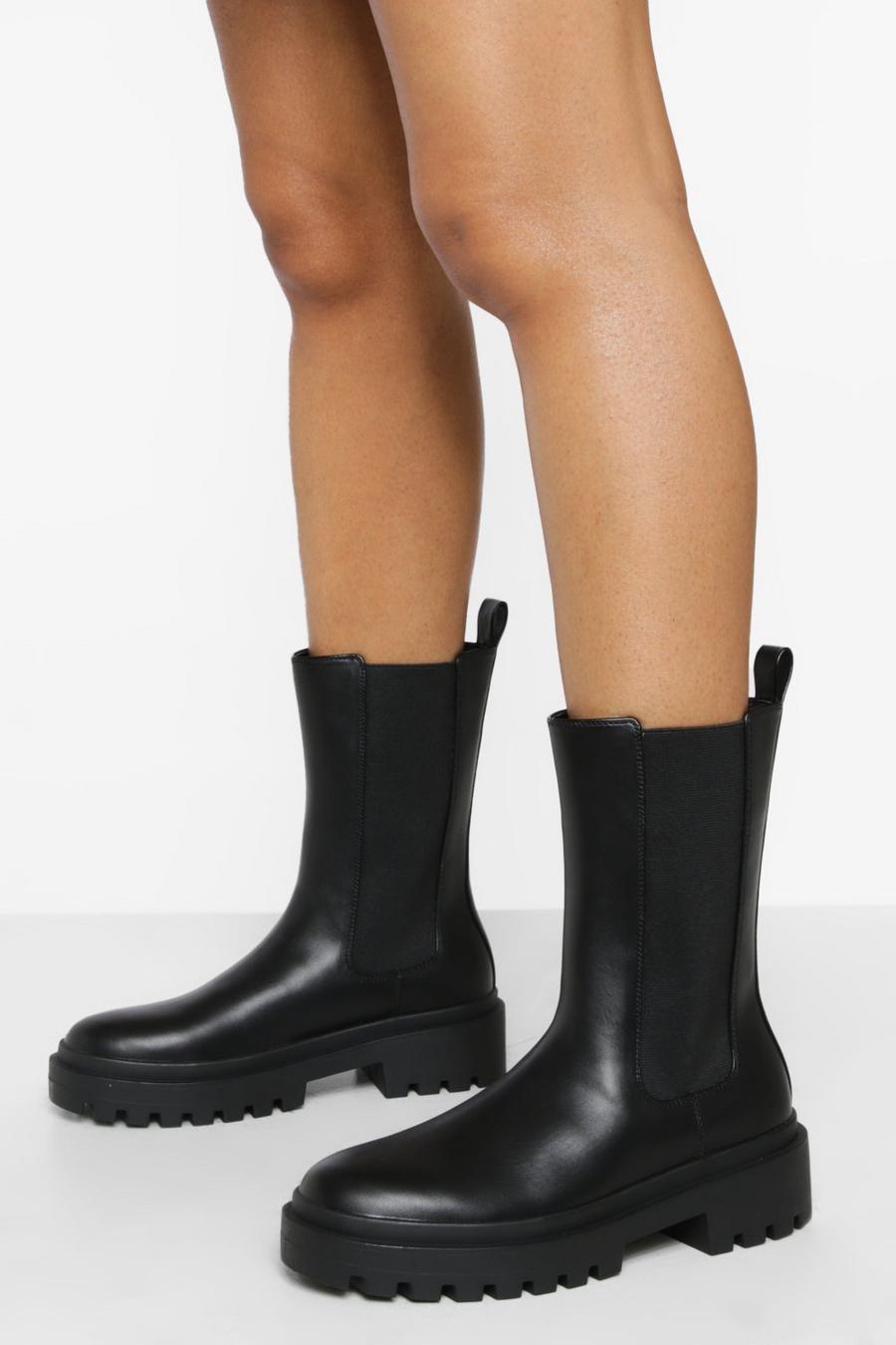 Black Double Sole Calf Height Chelsea Boots image number 1