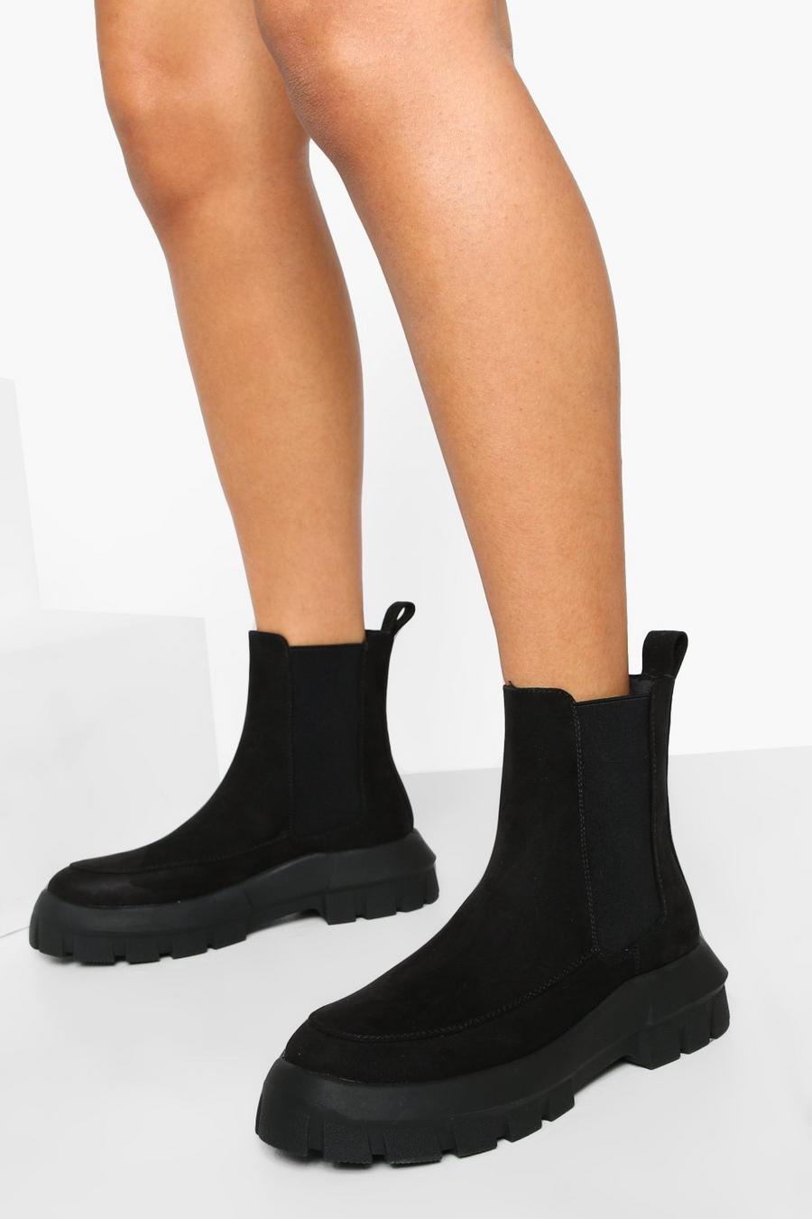 Black schwarz Cleated Sole Chunky Chelsea Boots
