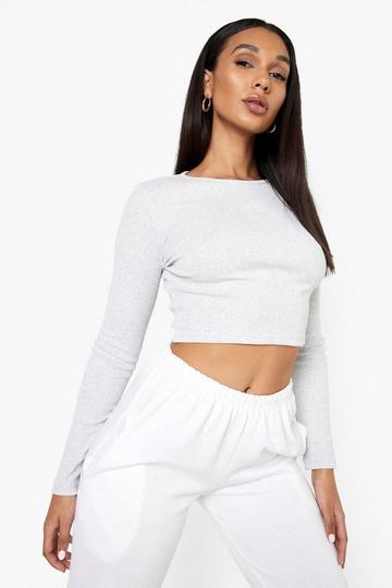 Long Sleeve Rib Crop Top grey