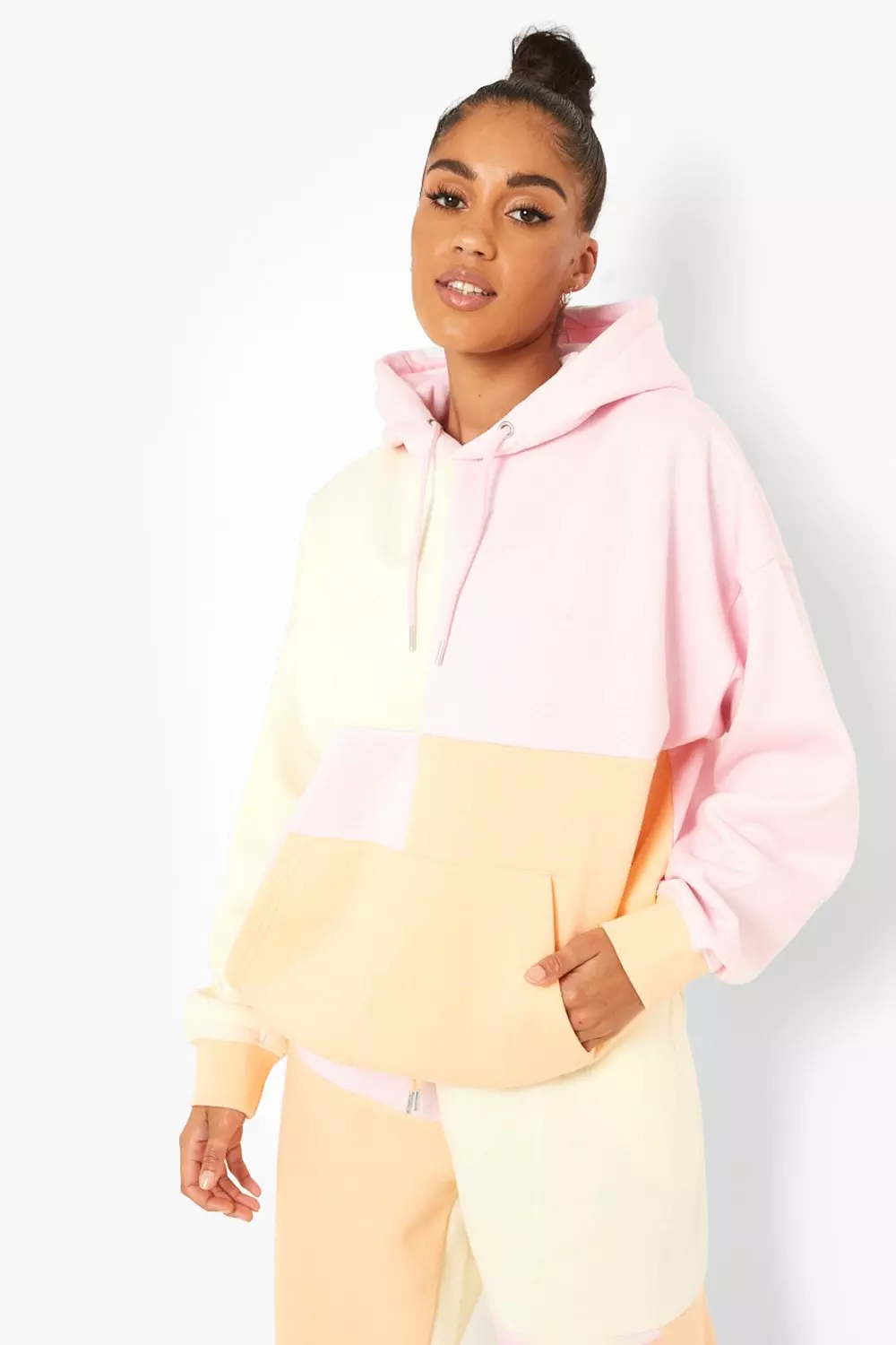 Pastel color 2024 block hoodie