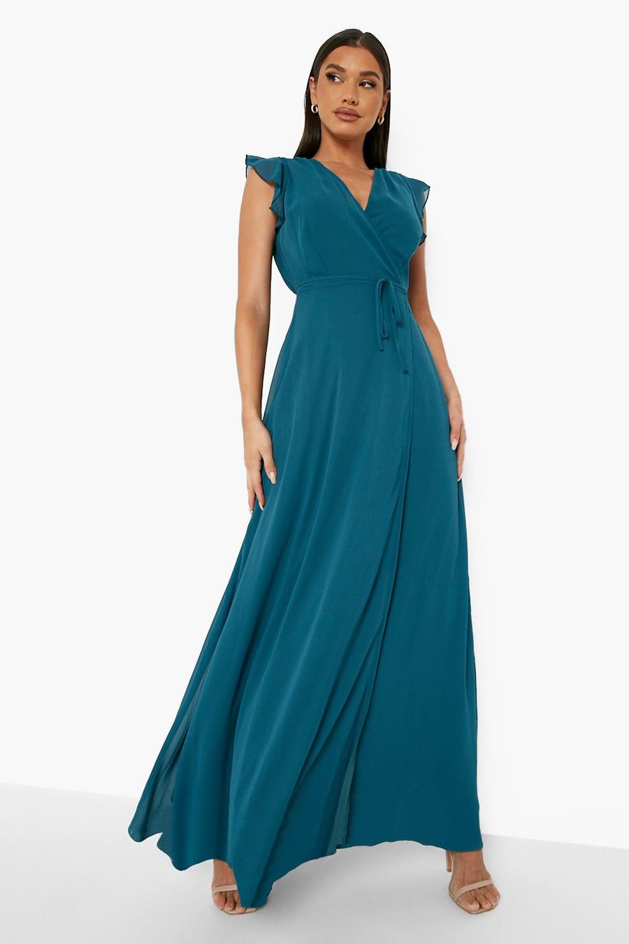 Forest vert Ruffle Skater Wrap Maxi Bridesmaid Dress image number 1