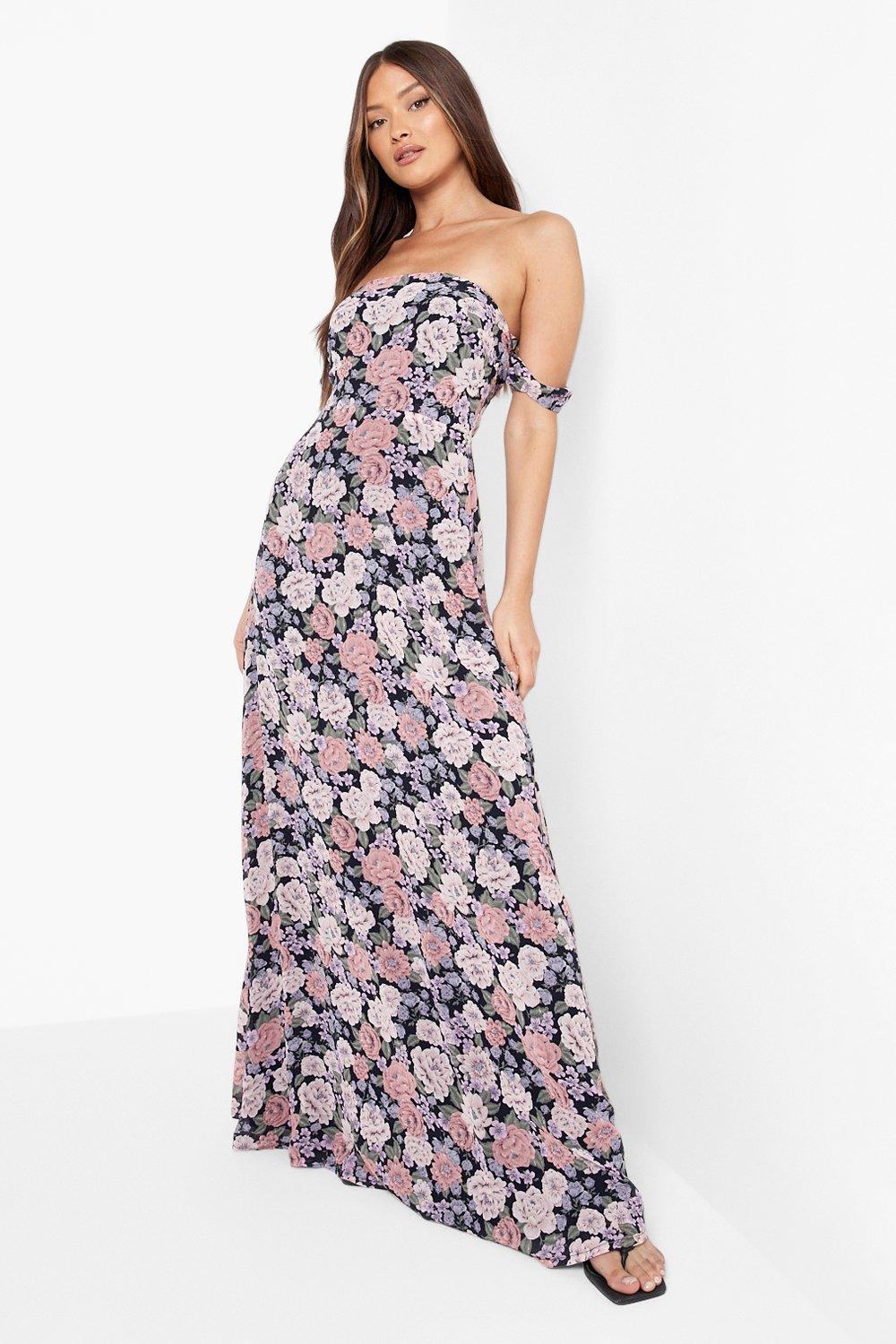 Floral Off The Shoulder Maxi Dress boohoo UK