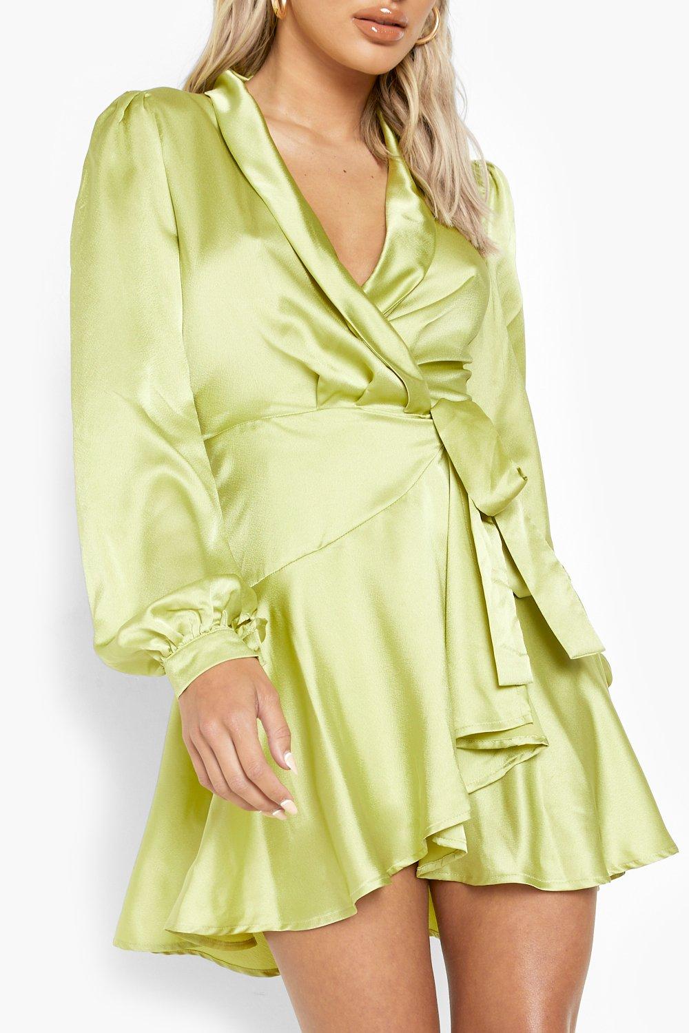 Satin wrap skater store dress