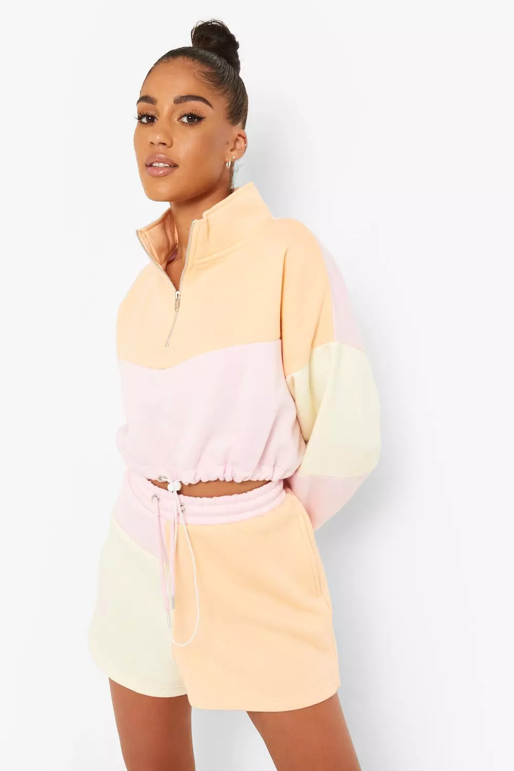 Peach Pastel Colour Block Sweat Short alternative image