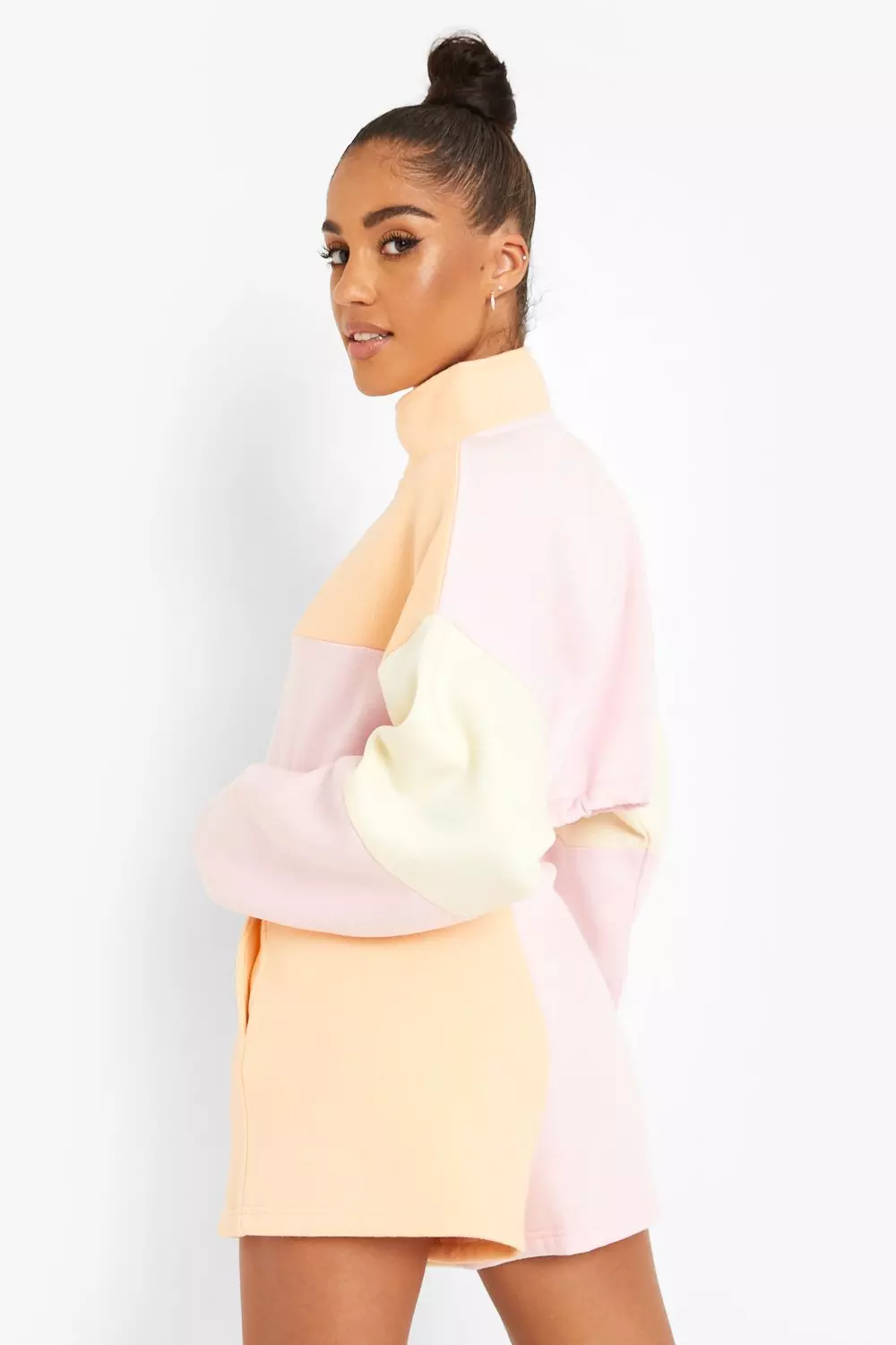 Peach Pastel Colour Block Sweat Short alternative image