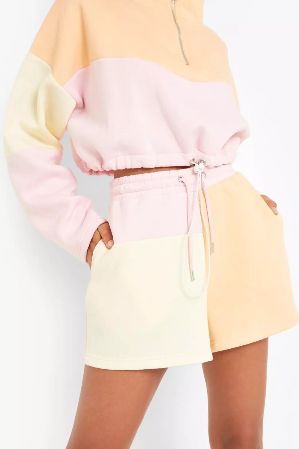 Peach Pastel Colour Block Sweat Short alternative image