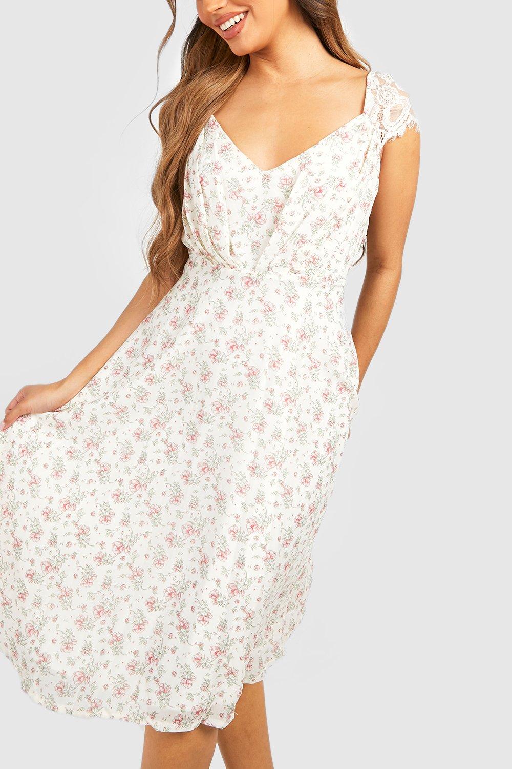 Floral Lace Midi Skater Dress