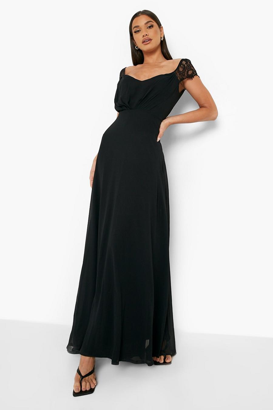 Black svart Lace Maxi Bridesmaid Dress