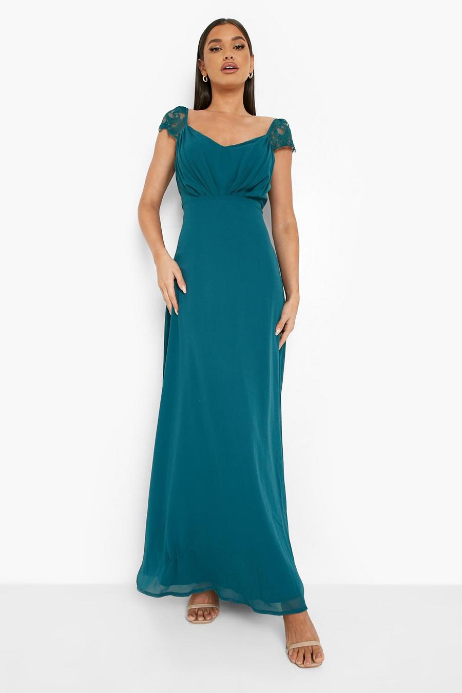 Forest green Lace Maxi Bridesmaid Dress