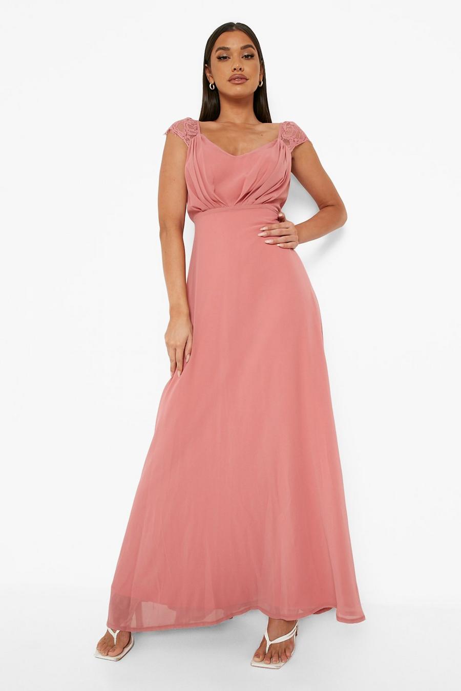 Rose pink Lace Maxi Bridesmaid Dress
