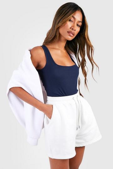 Navy Rib Sleeveless Square Neck Bodysuit