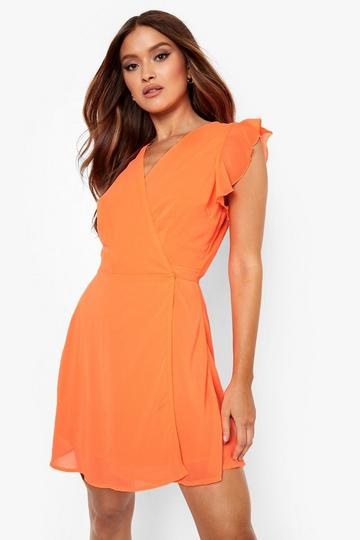 Ruffle Skater Mini Bridesmaid Dress orange