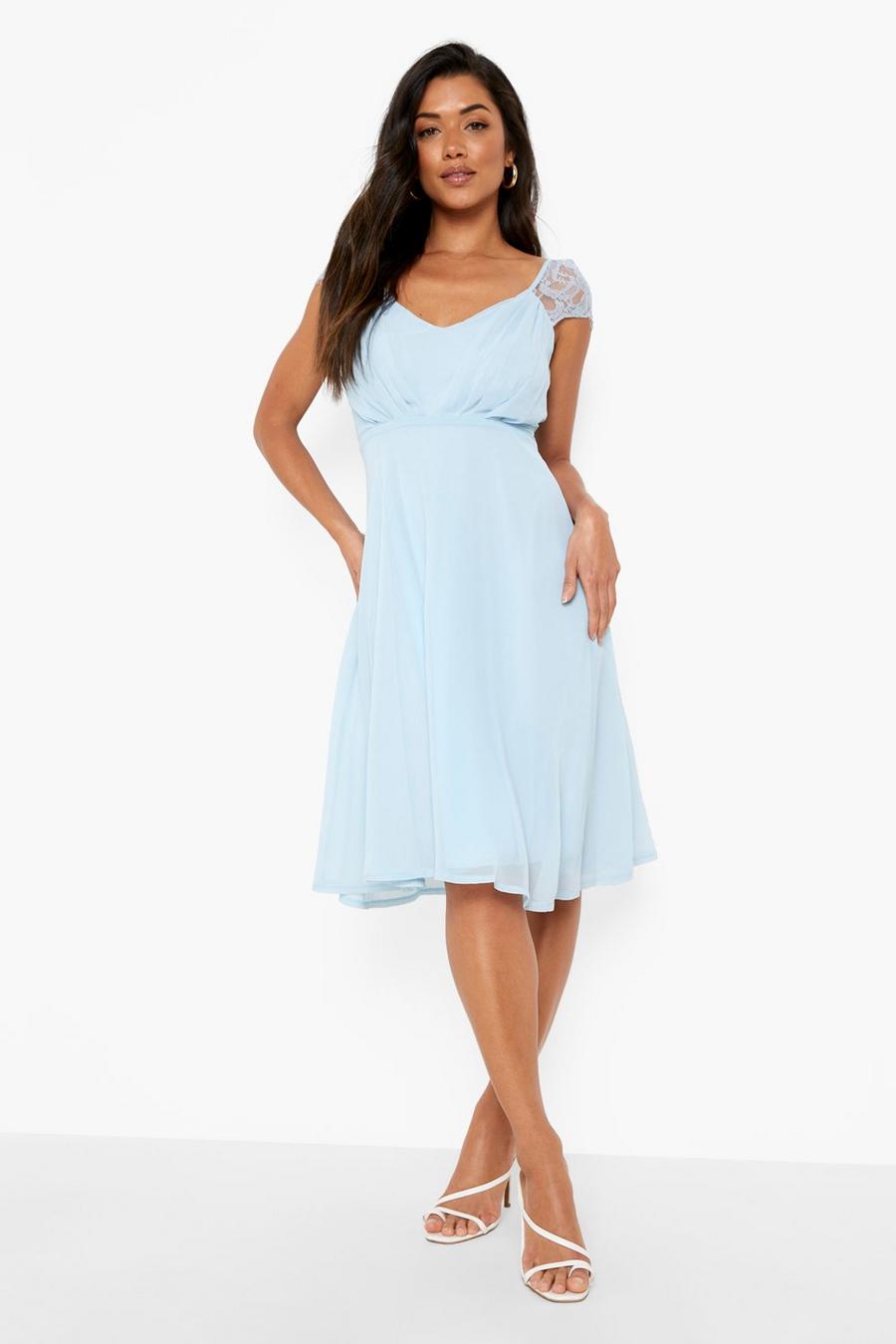 Baby blue Lace Midi Skater Bridesmaid Dress image number 1