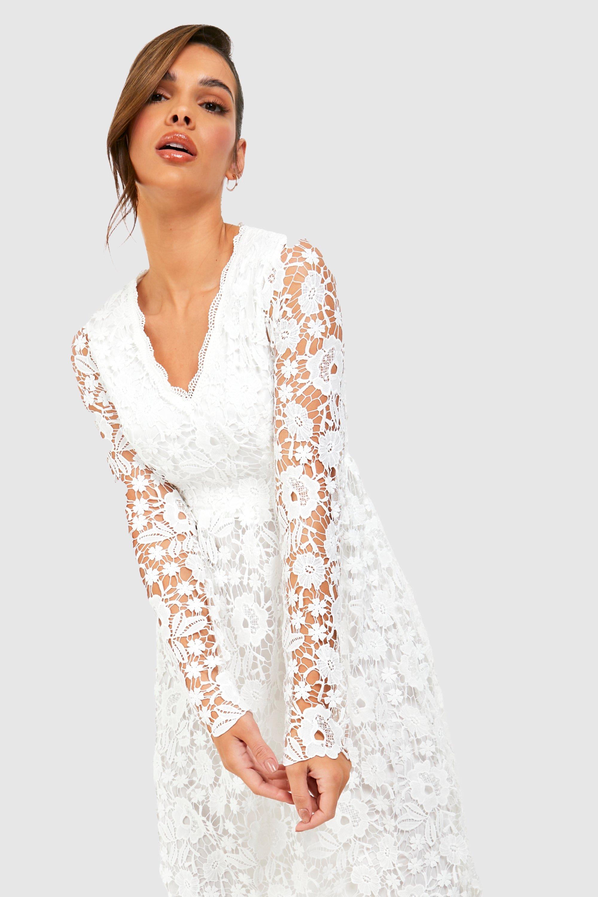 Long sleeve shop white crochet dress